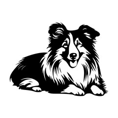 Obraz premium shetland sheepdog dog resting silhouette illustration, shetland sheepdog dog resting Logo Monochrome Design, Generative AI.