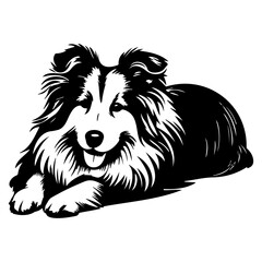 shetland sheepdog dog resting silhouette illustration, shetland sheepdog dog resting Logo Monochrome Design, Generative AI.