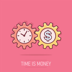 Vector cartoon business and finance management icon in comic style. Time is money concept illustration pictogram. Financial strategy business splash effect concept.