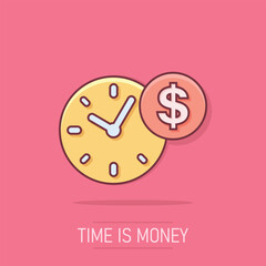 Vector cartoon business and finance management icon in comic style. Time is money concept illustration pictogram. Financial strategy business splash effect concept.
