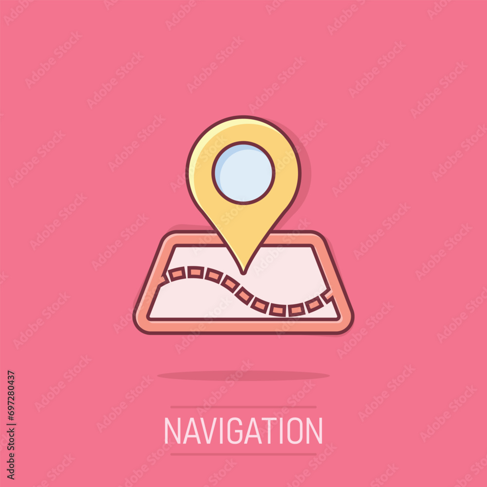 Poster vector cartoon map pointer icon in comic style. gps navigation mark illustration pictogram. pointer 