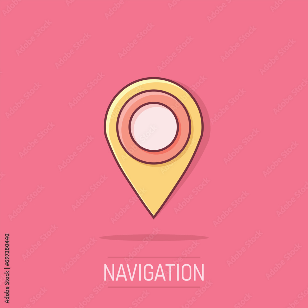 Poster vector cartoon map pointer icon in comic style. gps navigation mark illustration pictogram. pointer 