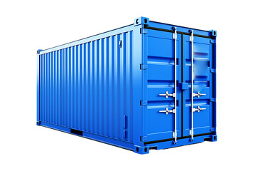 Cargo container shipping freight, blue color. Logistics and see transportation business concept. 3d rendering Illustration isolated on white background transparent background Generative Ai