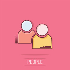 People communication icon in comic style. People vector cartoon illustration pictogram. Partnership business concept splash effect.