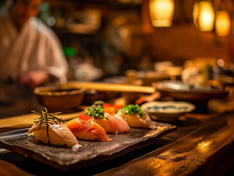 Cuisine shot of suhi in japanese restaurant