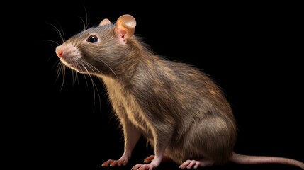 A brown rat is sitting on top of a black surface. This image can be used to depict rodents, pests, or animal behavior in a controlled environment