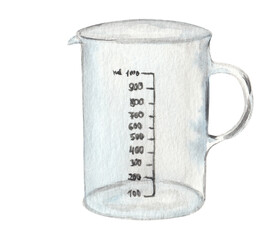 Measuring cup watercolor illustration Hand painted clipart Cooking book, recipe card sketch