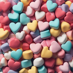 Fototapeta na wymiar Background of brightly colored candy hearts for Valentine's Day.