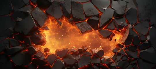 fire stone wall hole crust, rock, flame, burn 11 - obrazy, fototapety, plakaty