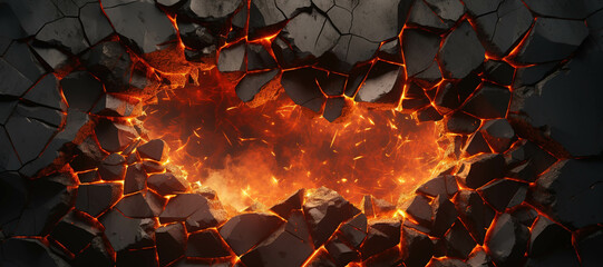 fire stone wall hole crust, rock, flame, burn 5 - obrazy, fototapety, plakaty
