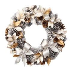 Obraz premium Platinum silver Christmas wreath isolated on transparent background