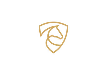 horse shield logo design. linear style luxury icon template