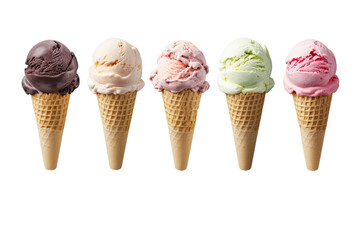 ice cream scoops of different flavors on an isolated transparent background