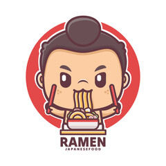cute cartoon sumo with japanese food ramen