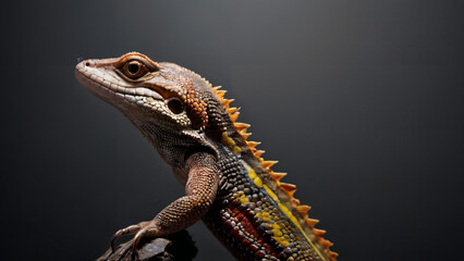 Obraz premium lizard on the tree, black background