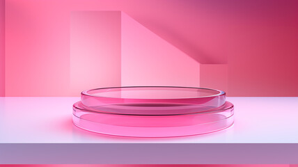 3d rendered empty display pink glass podium Minimal scene for product display presentation