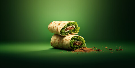 shawarma with green background 8k - obrazy, fototapety, plakaty