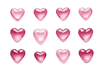 pink colored glass love shapes on an isolated transparent background
