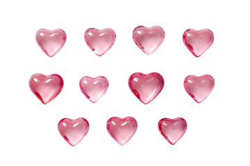 pink colored glass love shapes on an isolated transparent background