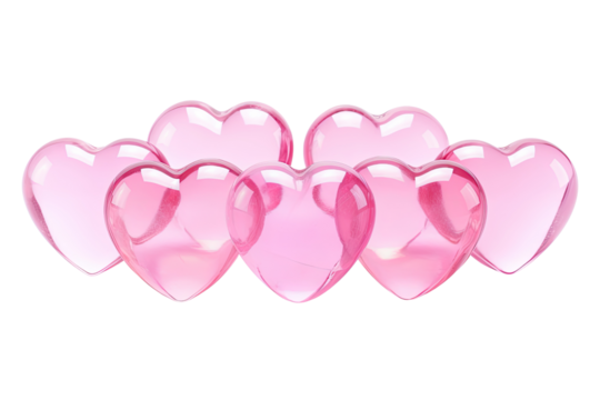 pink colored glass love shapes on an isolated transparent background