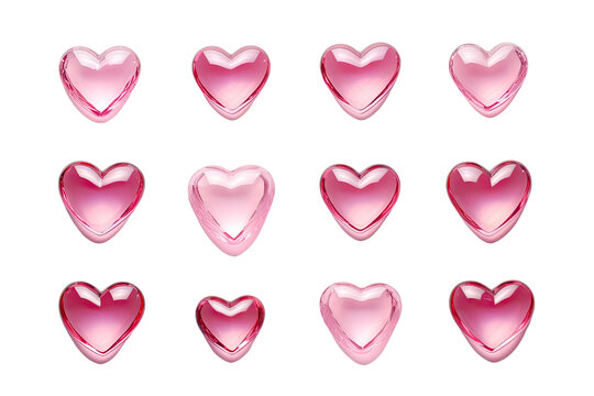 pink colored glass love shapes on an isolated transparent background