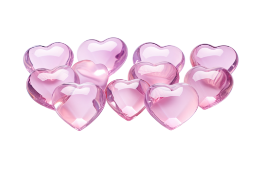 pink colored glass love shapes on an isolated transparent background