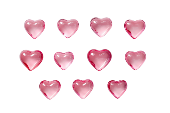pink colored glass love shapes on an isolated transparent background