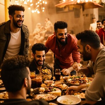 Ziad and Khaled are in the midst of a group of friends, laughing and enjoying their time together