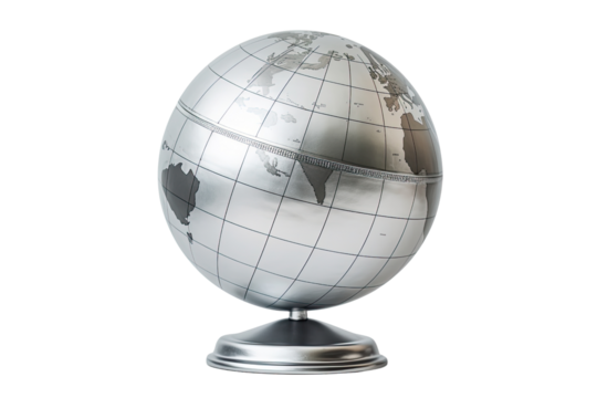 silver globe on an isolated transparent background