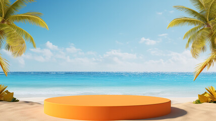 Fototapeta premium 3d rendered empty display podium on the water Minimal scene for product display presentation