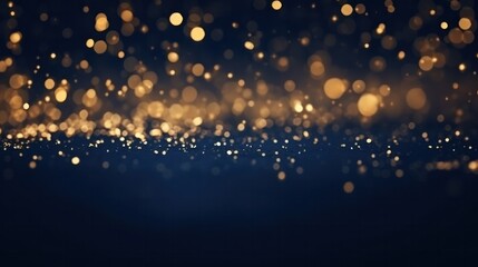 Fototapeta na wymiar Golden light shine particles bokeh on navy blue background. Holiday. Abstract background with Dark blue and gold particle, shine, bright, sparkle, magical, glittering, texture, effect, space