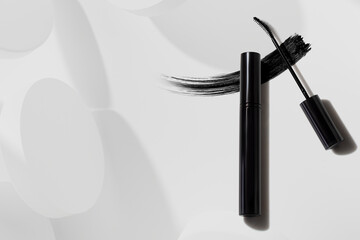 mascara for lashes with brush and bottle tube, cosmetic makeup for product mockup branding