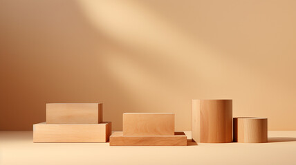 3d rendered wooden empty display podium Minimal scene for product display presentation
