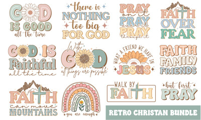 Retro Christian Quotes SVG Designs Bundle, Religious T-shirt Design bundle,  Religious SVG Bundle