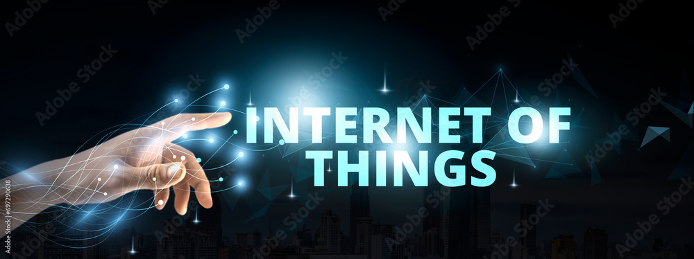 Poster internet of things - iot concept. intelligence mobile control process, digital management, big data 