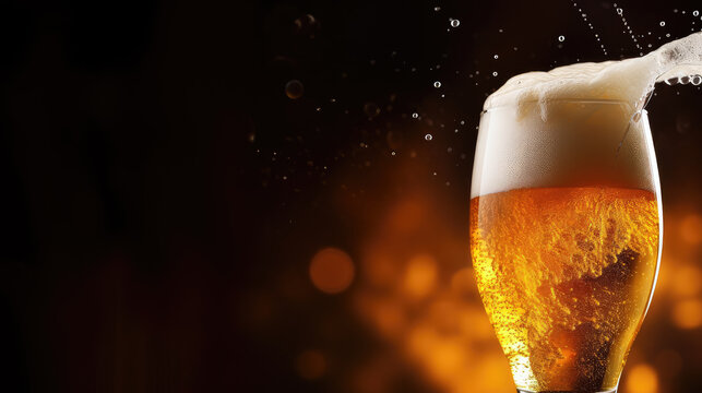 Featuring a golden beer pour with an effervescent froth, this image is ideal for drink menus and beverage-themed presentations.