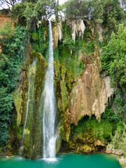 Sublime landscape of the impressive waterfall which falls from a height of 42 meters in...