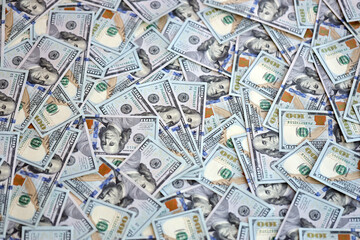 Very big amount of US hundred dollar bills close up. Huge quantity of united states currency notes...