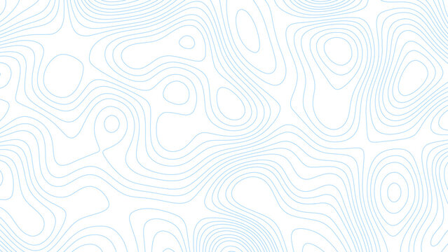 Abstract blue background with map contour. Moden blue lines of the relief map on a white background. Vector grid map. Topography white wave lines vector background. © Song Long
