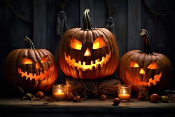 Fototapeta premium scary halloween pumpkins background