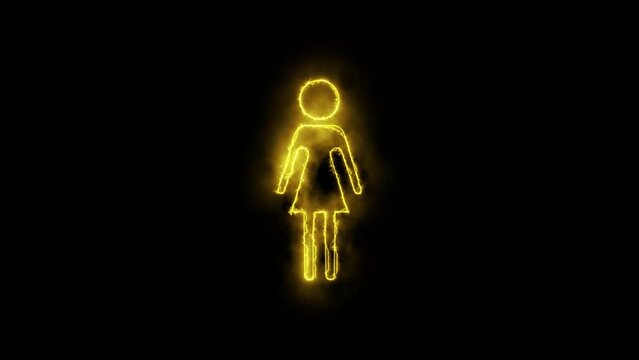 Pointer to the toilet or restroom animation. Toilet or bathroom sign animation. female gender neon sign. WC toilet sign neon light design.