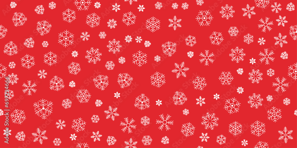 Poster Snowflakes background. Vector seamless pattern dotted with snowflakes. Christmas or New Year background with various snowflakes.