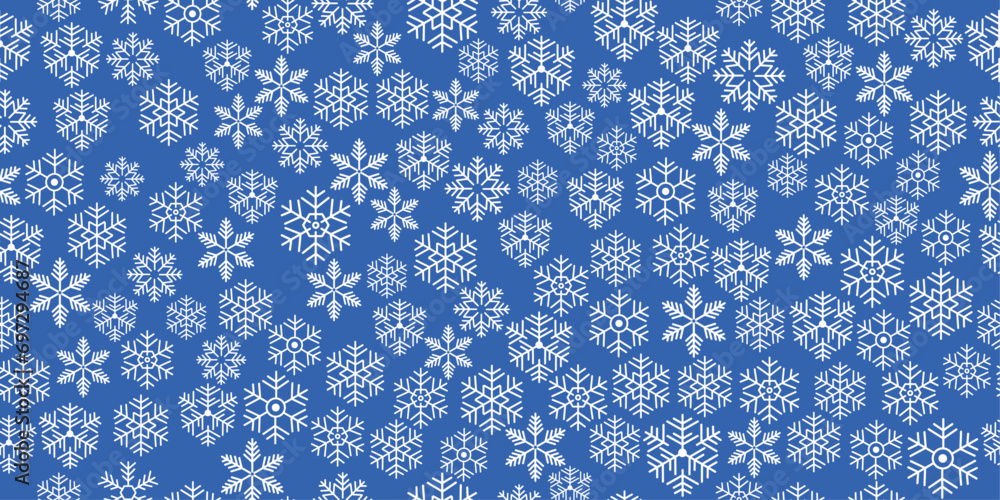 Poster Snowflakes background. Vector seamless pattern dotted with snowflakes. Christmas background with large snowflakes.