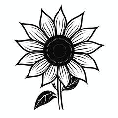 Black and white sunflower outline vector illustration - sunflower line art - spring summer sunflower monochrome doodle silhouette clip art - sunflower logo