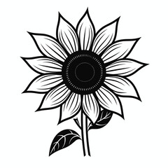 Fototapeta premium Black and white sunflower outline vector illustration - sunflower line art - spring summer sunflower monochrome doodle silhouette clip art - sunflower logo