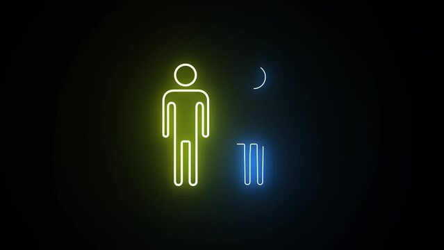 Woman and man neon shin pictograms in empty room. Toilet Sign Icon Neon Light Glowing Man. Neon toilet sign. animation of neon toilet sign. glowing bathroom sign animation.