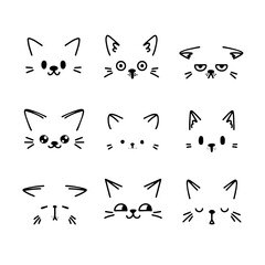 Cat faces. Cartoon hand-drawn doodle vector