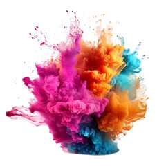 Colorful holi powder explosion, holi color powder splash, transparent background, Generative ai