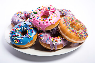 Hanukkah donuts with crispy colored candies on a white background