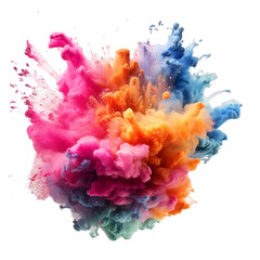 Fototapeta na wymiar Colorful holi powder explosion, holi color powder splash, transparent background, Generative ai